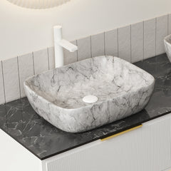 19'' Bathroom Ceramic Sink without Cabinet, Volakas White Marble