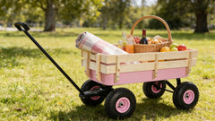 Outdoor Wagon All Terrain Pulling w/Wood Railing Air Tires Garden Cart