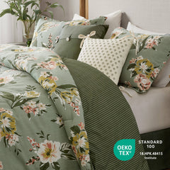 7-Piece King Vintage Floral Comforter Set, Green
