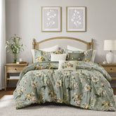 7-Piece King Vintage Floral Comforter Set, Green