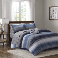 9-Piece King 9 Piece Comforter Set with Cotton Bed Sheets,Navy