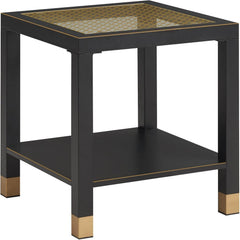 Square Side Table with Shelf, Boho Style Side Table for Living Room, Tempered Glass End Table with Metal Frame, Nightstand for Bedroom, 2-Tier, Black