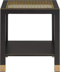 Square Side Table with Shelf, Boho Style Side Table for Living Room, Tempered Glass End Table with Metal Frame, Nightstand for Bedroom, 2-Tier, Black