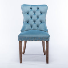 Nikki Collection Modern, High-end Tufted Solid Wood Contemporary Velvet Upholstered Dining Chair with Wood Legs Nailhead Trim 2-Pcs Set,Light Blue, SW2001LB