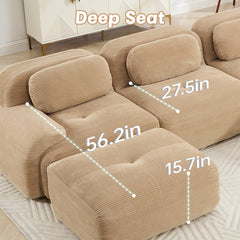 L-shaped modular sofa no assembly ergonomic design pet-friendly luxuryCorduroy Fabric fabric extra-wide curved armrests 32D high-resilience sponge for living rooms bedroom ,Camel