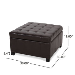 Upholstered Tufted PU Leather Storage Ottoman, Dark Brown