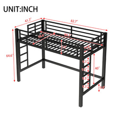 Twin XL Size Metal Loft Bed, Loft Bed with Easy Climbing Ladder and Guardrails , Black