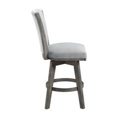 Gray Finish Set of 2 Counter Height Chairs Swivel Seat Tufted Fabric Upholstered Solid Wood Dining Furniture Transitional Style