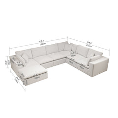 137.8*108.3"Modular sectional sofa seat,Upholstered compressed couch for living room,Bedroom,Apartment,No assembly required,7PC free combination,Plush corduroy fabric,WHITE