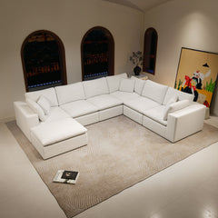137.8*108.3"Modular sectional sofa seat,Upholstered compressed couch for living room,Bedroom,Apartment,No assembly required,7PC free combination,Plush corduroy fabric,WHITE