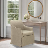 London Upholstered Skirted Dining Arm Chair with Hidden Casters Beige
