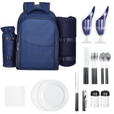 Beach Picnic Backpack Bag for 2 Person with Cooler Compartment Navy Blue
