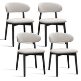 Flax Grey Cotton-Linen Fabric Upholstered Dining Chair with Black Solid Wood Legs, Armless Chair Set of 4 for Kitchen, Restaurant, Living, Meeting Room