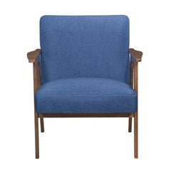 Modern Home Furniture Blue Fabric Upholstery 1pc Accent Chair Brown Finish Solid Rubberwood Contemporary Cushion Seat
