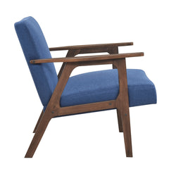 Modern Home Furniture Blue Fabric Upholstery 1pc Accent Chair Brown Finish Solid Rubberwood Contemporary Cushion Seat