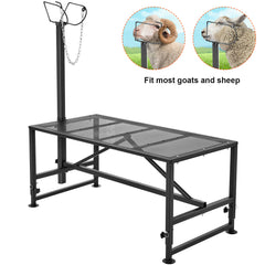 Goat & Sheep Stand, 47x23 inch Livestock Stand, Metal Livestock Milking and Shearing Stand 21" to 33" Adjustable Height, with Headpiece and Nose Loop, 500lbs Loading Weight, Black
