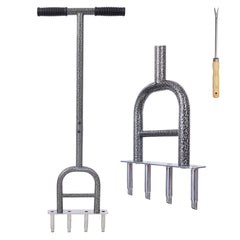 Lawn Coring Aerator, 4 Corer Plug Aerator Tool with Soft Rubber Grip, Manual Grass Aerating Tool, Garden Tool & Cleaning Hand Tool for Loosening Soil and Improving Lawn Health