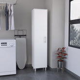 Storage Cabinet 71" H, Five Internal Shelves, Three Broom Hangers, White