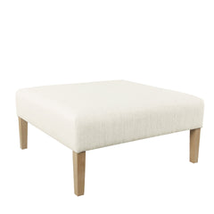 Dan Square Coffee Table Ottoman, Brown Wood, Cream Polyester 36 Inch