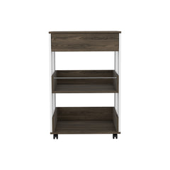 White and Dark Walnut 1-Drawer 2-Shelf Kitchen Cart with Caster