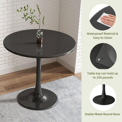 Black Round Table, Modern Dining Table, MDF Top and Steel Base Tulip Round Kitchen Table, Mid Century Coffee Table for Living Room 24 Inch, Kitchen Table, Oval Dining Table