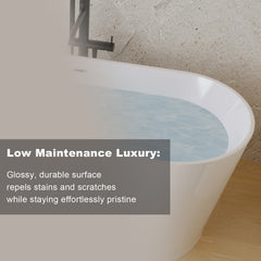 59" Acrylic Freestanding Bathtub, Stand Alone Soaking Tub, Glossy White Acrylic, Toe-tap Chrome Drain, cUPC Certified
