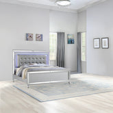 Sterling Queen Size Upholstered LED Bed made with wood in Silver Color (NJ Inventory)