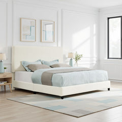 King Size White Boucle Upholstered Platform Bed