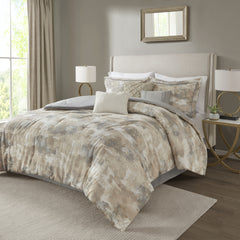 7 Piece Textured Cotton Blend Comforter Set Gray Cal King
