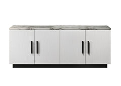 Reine 63"W White Cabinet Console Table with White Faux Marble Top