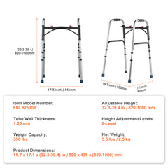 Folding Walker Aluminum Mobility Walker Aid with Adjustable Height 350LBS