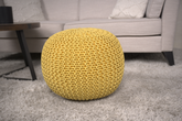 Bordeaux Knitted Cotton Round Pouf, Yellow
