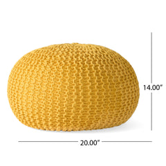 Bordeaux Knitted Cotton Round Pouf, Yellow