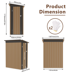 4.27 FT x2.42 FT Metal Garden Shed 5 X 3 FT Pent Roof with Side Hinge Door