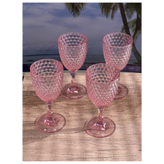 Diamond Cut Plastic Wine Glasses Set of 4 (12oz), BPA Free Acrylic Wine Glass Set, Unbreakable Red Wine Glasses, White Wine Glasses