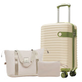 Luggage Sets 3 Piece Carry on Luggage 22x14x9 Airline Approved, Lightweight Hardshell ABS Suitcases with Wheels, 20 inch, White Green