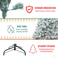 7FT Flocked Christmas Tree with Pine Cones – Snowy PVC Artificial Holiday Tree, 1124 Tips, 45 Natural Pinecones, Sturdy Metal Stand, Full Shape for Seasonal Decoration