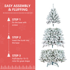 7FT Flocked Christmas Tree with Pine Cones – Snowy PVC Artificial Holiday Tree, 1124 Tips, 45 Natural Pinecones, Sturdy Metal Stand, Full Shape for Seasonal Decoration