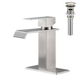 Waterfall Spout Bathroom Sink Single Handle Faucet with Pop-Up Drain (with Overflow)