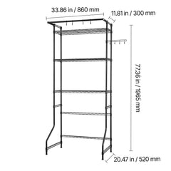 Over Washer and Dryer Storage Shelf, 3 Tiers Laundry Room Drying Rack with Hanger Rod and Hooks, Single Row Adjustable Washer Shelves Space Saver, for Laundry Room Storage & Organization, Black