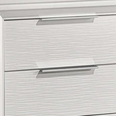 Ressy Nightstand with 2 Drawer, Silver Metal, Contemporary White Wood