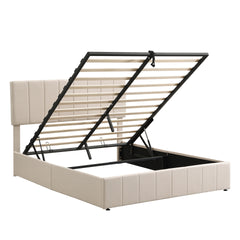 Queen size Upholstered Platform bed with a Hydraulic Storage System - Beige