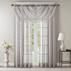 Diamond Sheer Embroidered Waterfall Valance Grey 38x46"