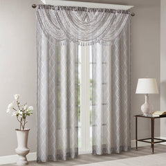 Diamond Sheer Embroidered Waterfall Valance Grey 38x46"