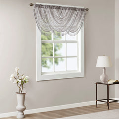 Diamond Sheer Embroidered Waterfall Valance Grey 38x46"