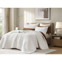3-Piece Full/Queen Linen Garment Washed Quilt Set,White