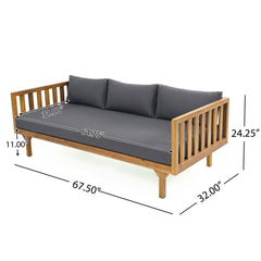 Acacia Wood Patio Furniture Set,Outdoor 3 Seater Daybed(with Water Resistant Thick Cushions)and Round Coffee Table, Dark Grey Cushion