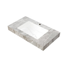 36" MURI Light Gray Sintered Stone Countertop and Undermount Ceramic Basin with One Standard Pre-drilled Faucet Hole, NO Cabinet, NO Faucet and Sink Cover