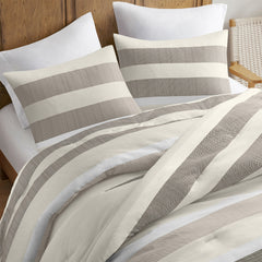 3-Piece King/Cal King Stripe Textured Print Comforter Set,Neutral