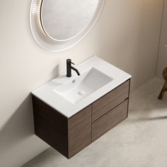 30 inch Bathroom Vessel Sink, Ceramic Bathroom Vanity Sink Top with Overflow, with Overflow, No Drain Convenient for Storing Personal Items - Glossy White